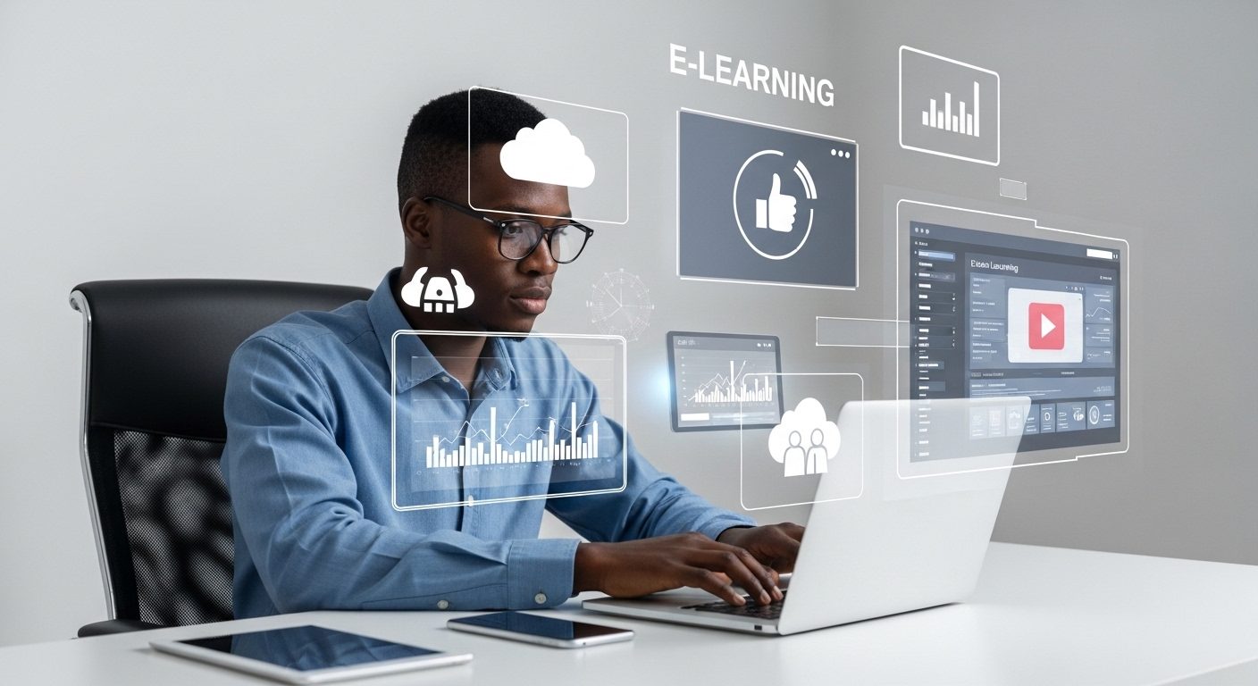 Learner using an online e-learning platform on a laptop – digital training Nigeria
