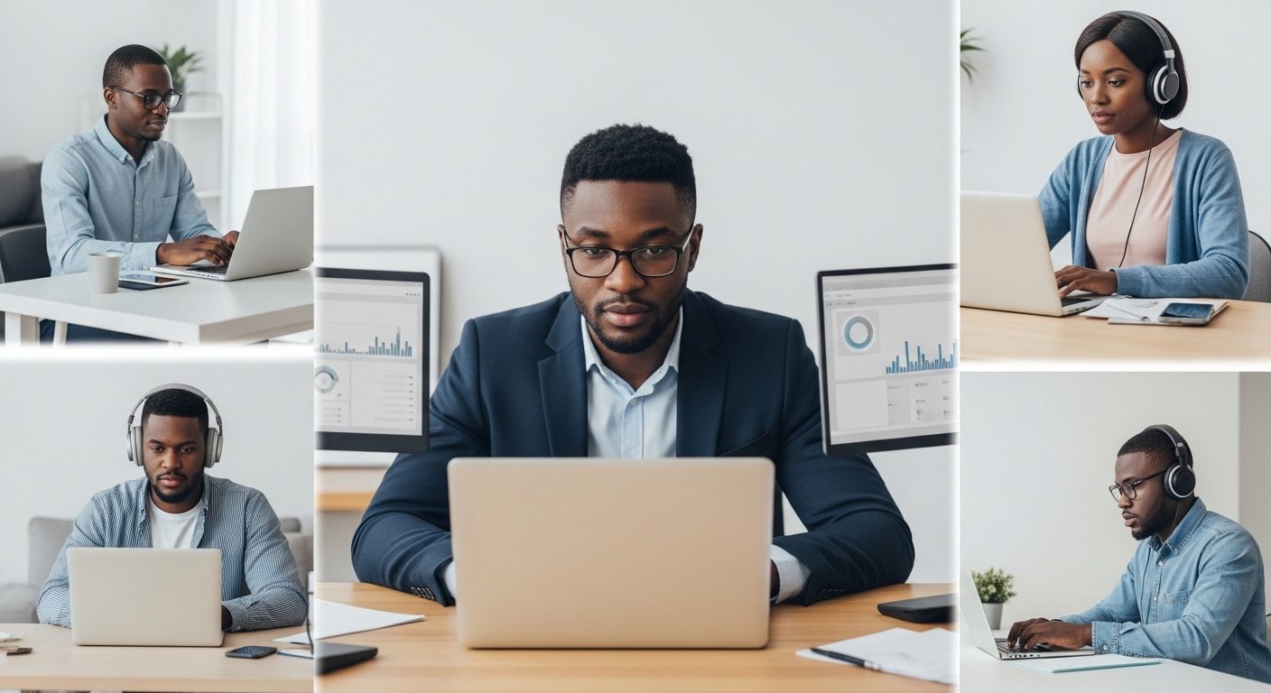 Manager auditing the quality of remote team work in a virtual meeting